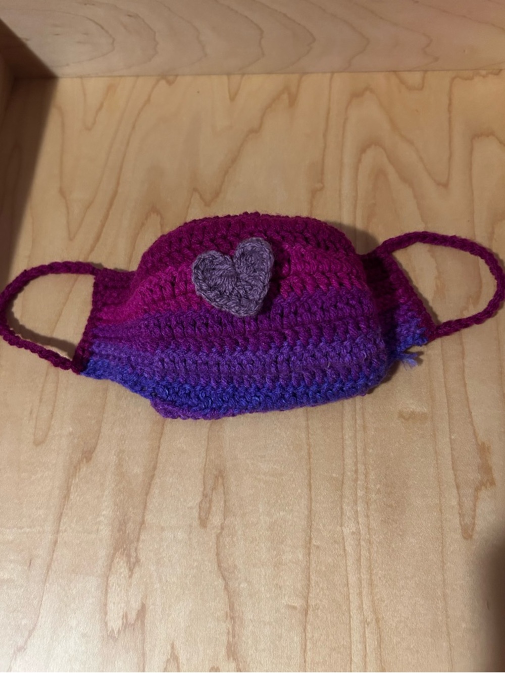 Handmade Adult Crochet Face Mask with Heart - Purple & Pink